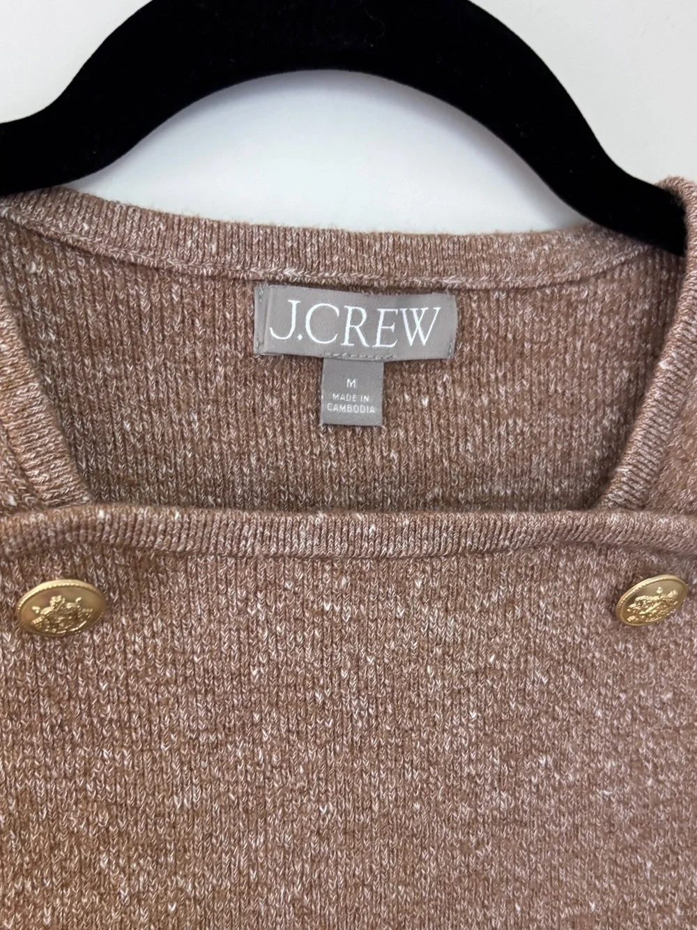 J.Crew Brown Gold Button Cap Sleeve Knit Top Medium